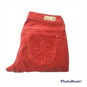 AG Adriano Goldschmied the Stevie Slim Straight Burnt Orange Corduroy Jeans